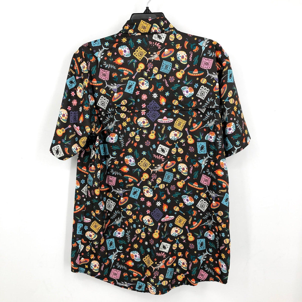 MAGELLAN Mens Dia De Los Muertos Fishing Shirt LARGE Black Short Sleeve NWOT