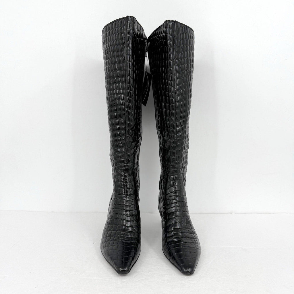 Naturalizer Womens Deesha Knee High Boot 6.5 M Wide Calf Black Croc Leather NWOB