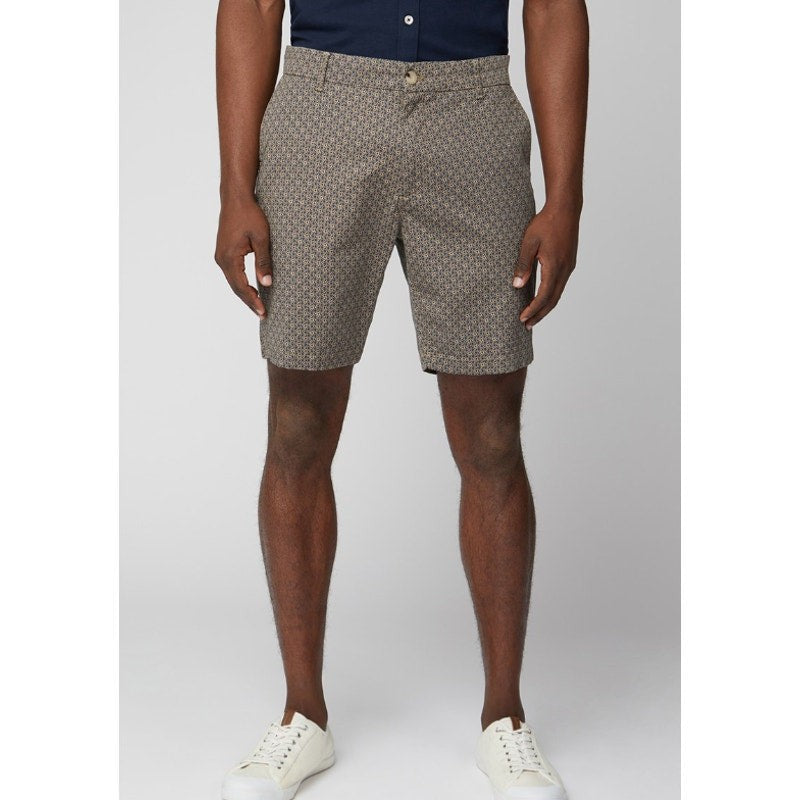 BEN SHERMAN Men's Printed Stretch Chino Shorts Size 34 Khaki Tan Flat Front NWT