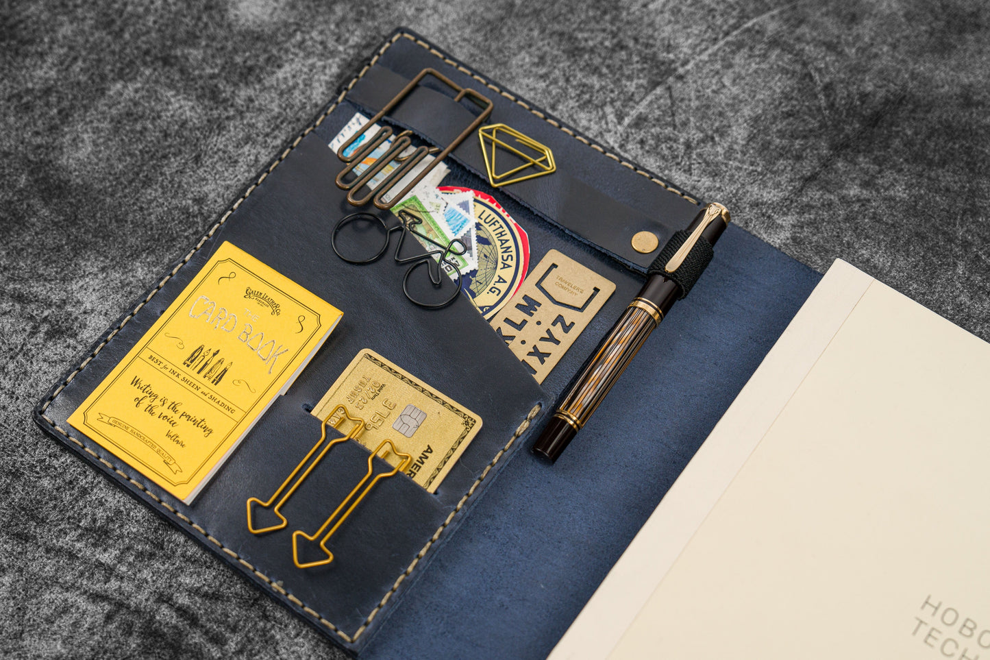 Leather Hobonichi Cousin A5 Planner Cover - Crazy Horse Navy Blue