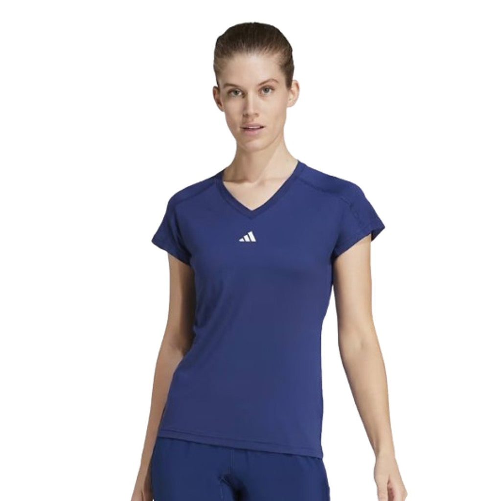 ADIDAS Women's Train Essentials V-Neck Tee Medium Dark Blue Short Sleeve NWT