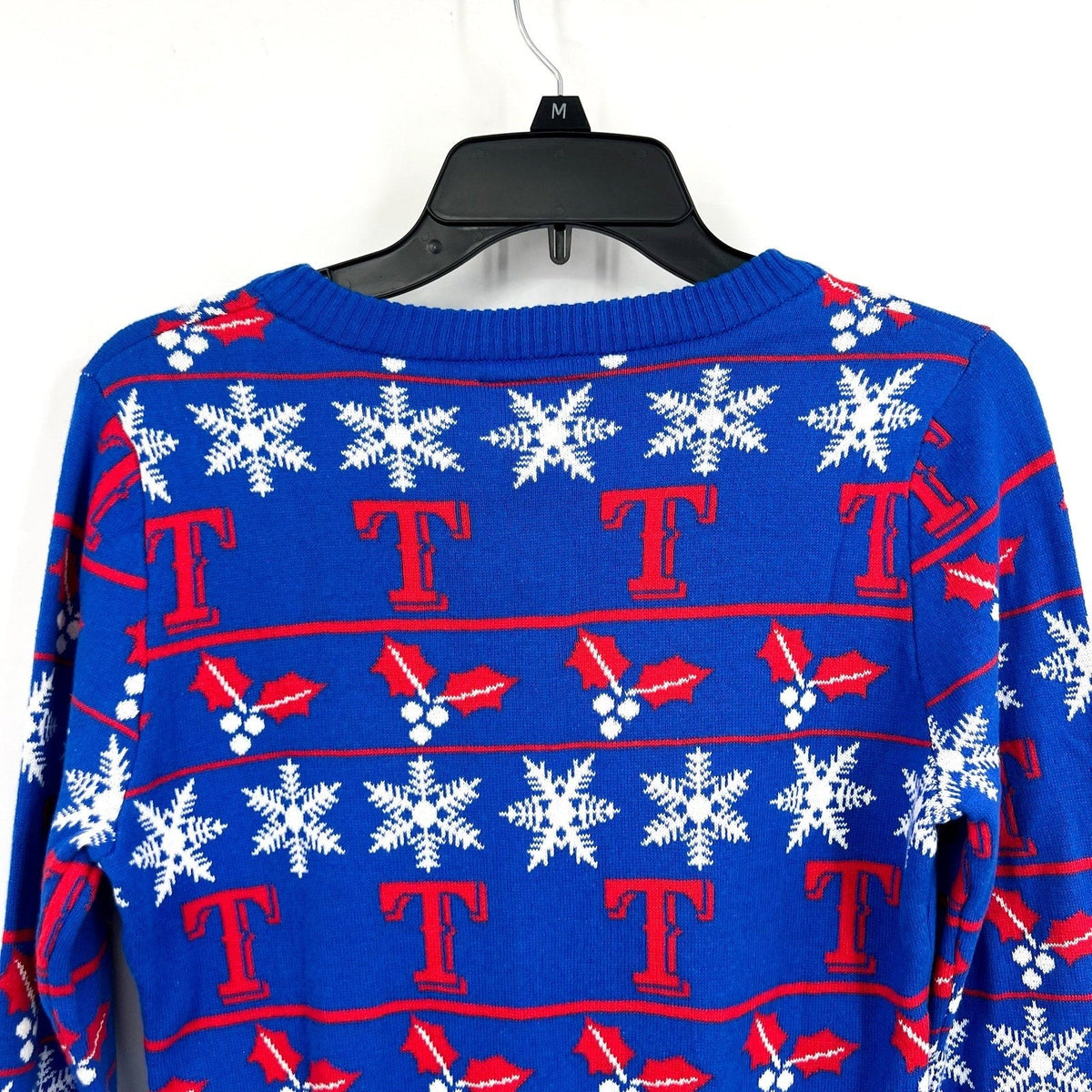 MLB GENUINE MERCHANDISE Texas Rangers T Snowflakes Sweater Small Royal Blue NWT