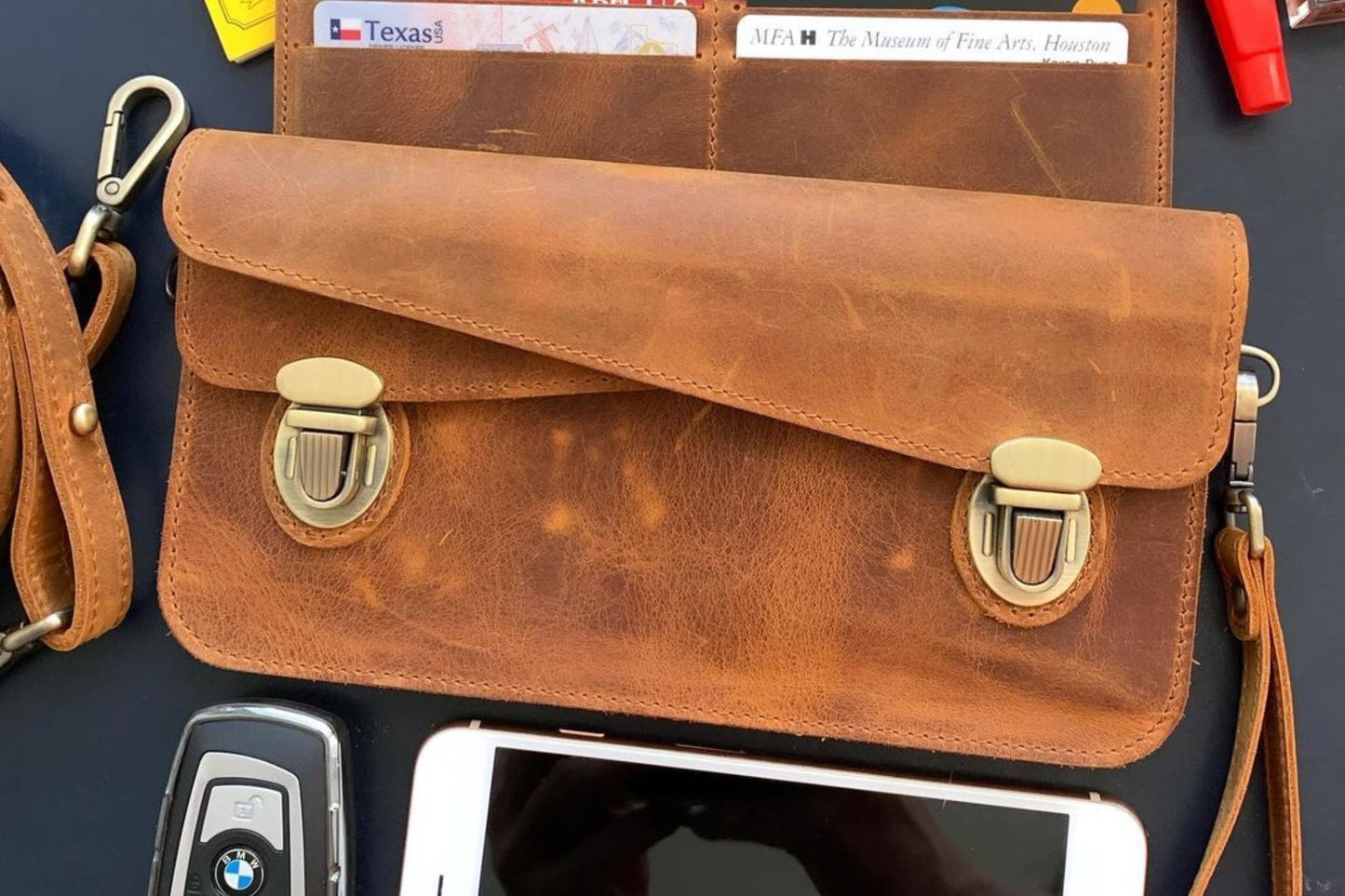 Leather Accordion Pouch / Bag - C.H. Brown