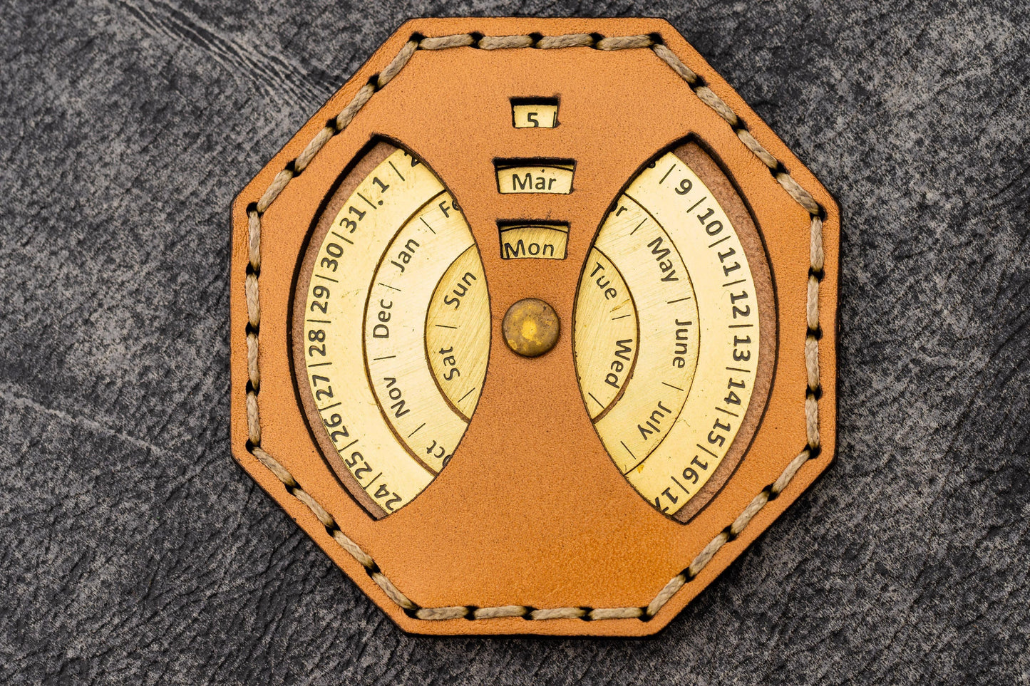 Leather and Brass Perpetual Calendar - Octagon