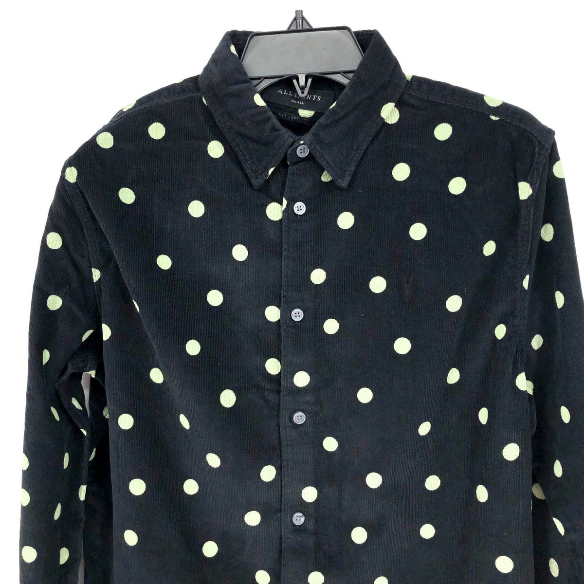 ALLSAINTS Men's Ocular Corduroy Shirt Small Black Long Sleeve Polka Dot NWT