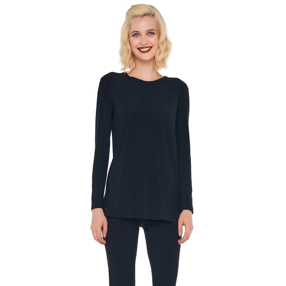 NORMA KAMALI Women's Long Sleeve Crew Top Medium Black Stretch Jersey NWOT