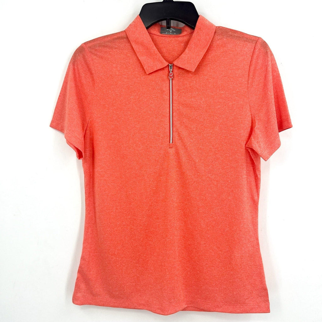 CALLAWAY Womens Golf Polo Shirt Medium Orange Quarter Zip Short Sleeve NWT