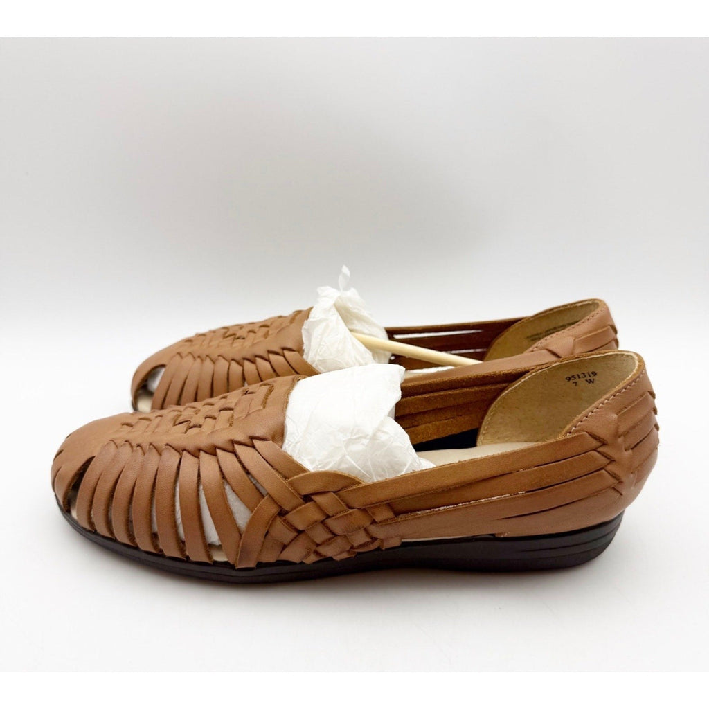 Comfortiva Womens Trinidad Sandals Size 7.5 Narrow AA Tan Leather Huarache NWOB
