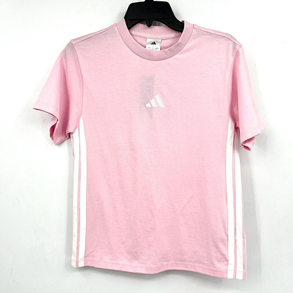 ADIDAS Women's Essentials 3-Stripes Cotton Tee XS Pink White Short Sleeve NWT