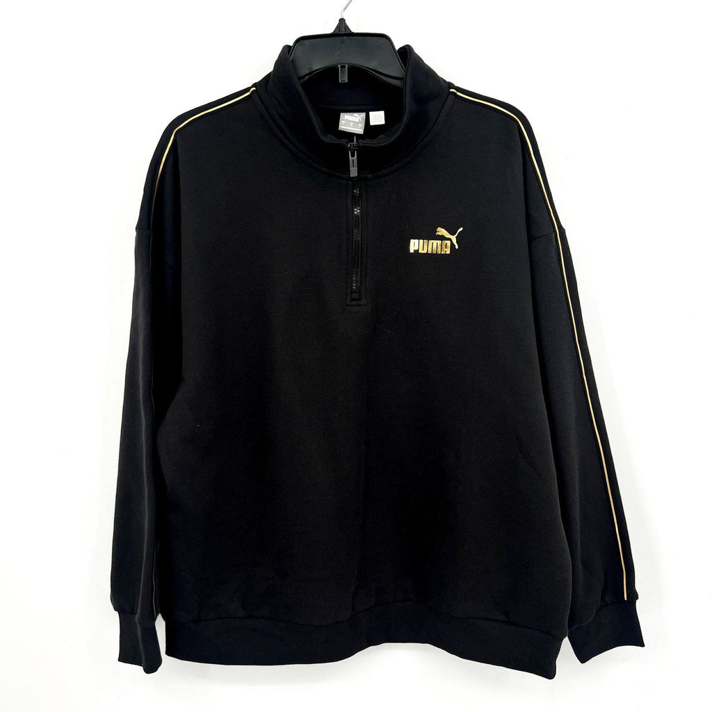 PUMA Women's Half-Zip Sweatshirt Large Black Minimal Gold Pullover NWT