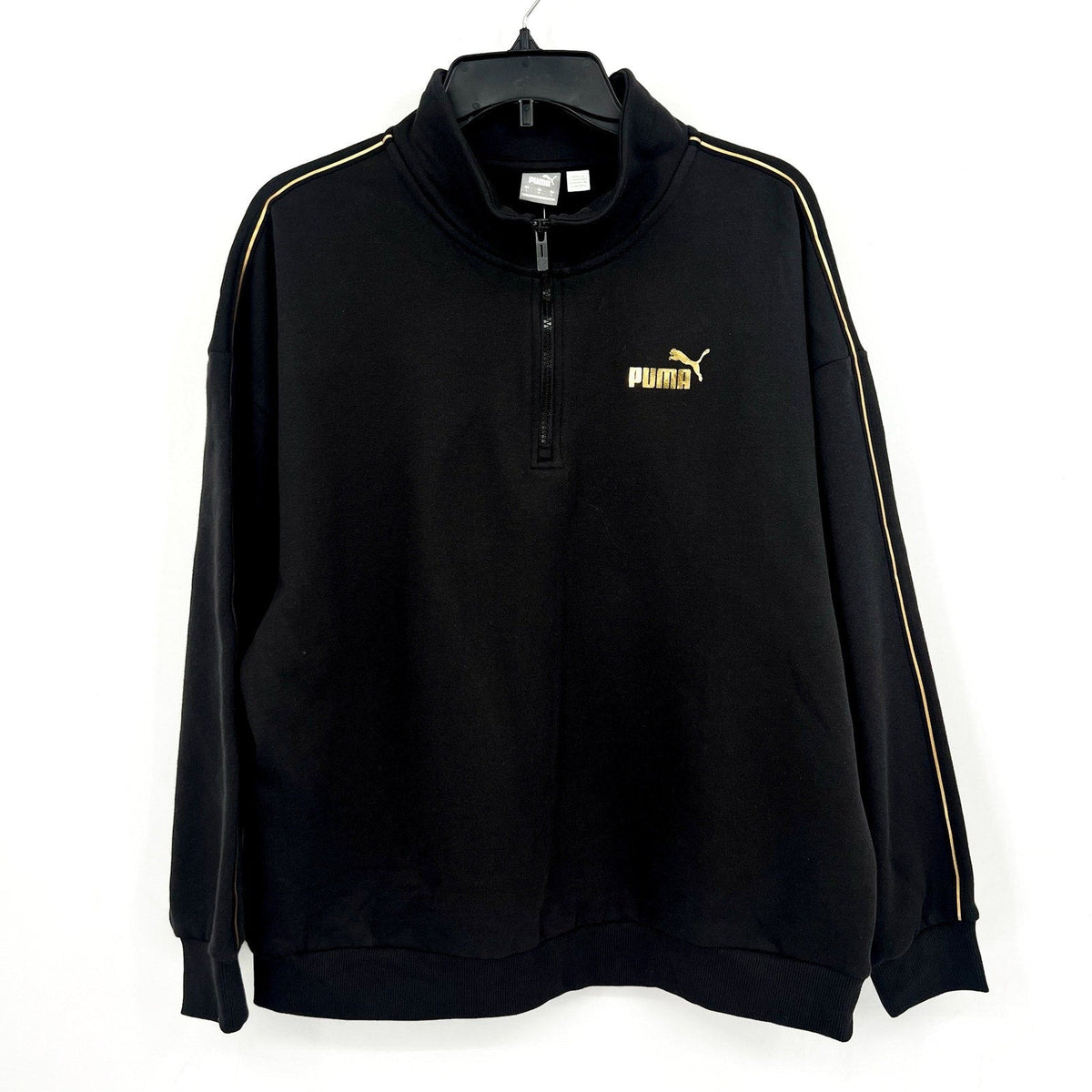 PUMA Women's Half-Zip Sweatshirt Large Black Minimal Gold Pullover NWT