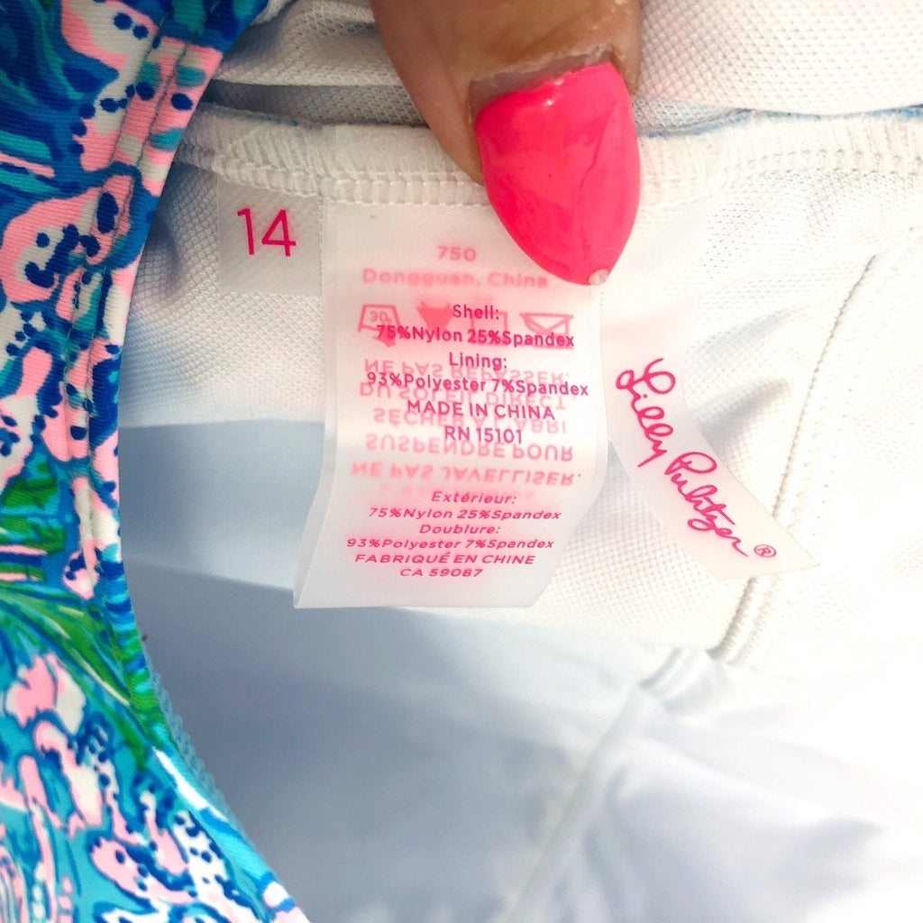 LILLY PULITZER Brin Scoopneck One-Piece Swimsuit Size 14 Blue Las Olas Aqua NWT