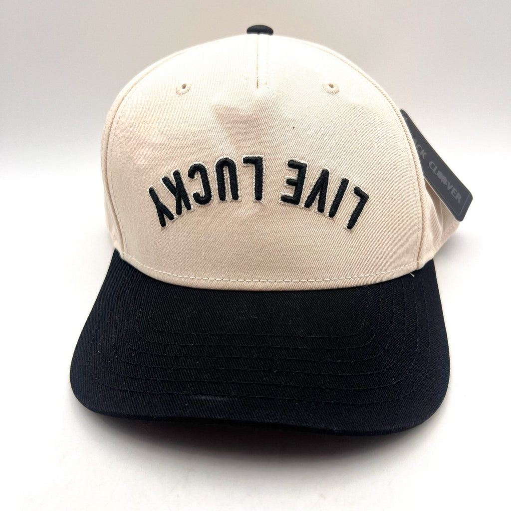 BLACK CLOVER Upside Down Live Lucky Luck 1 Snapback Hat OS Cream Black NWT
