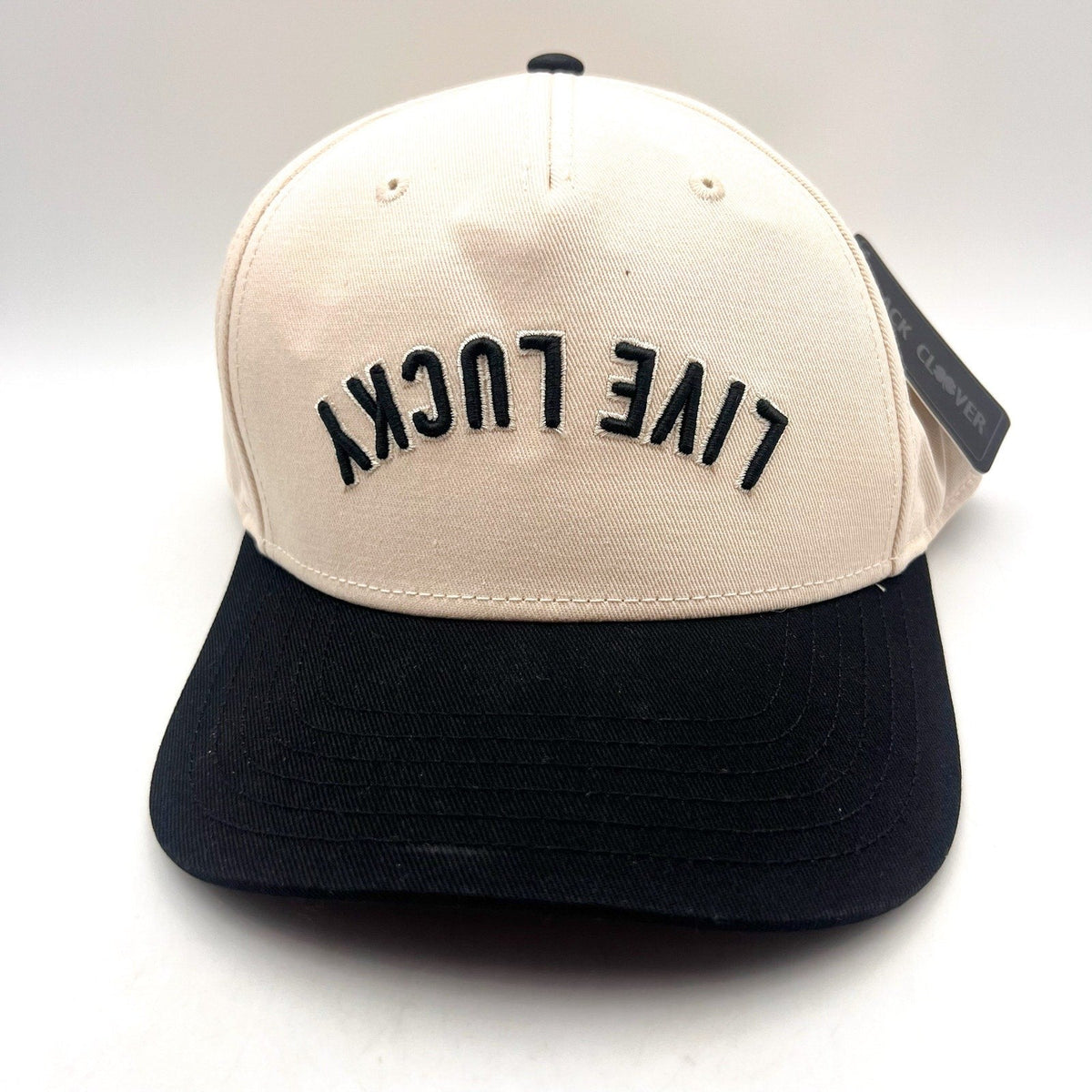 BLACK CLOVER Upside Down Live Lucky Luck 1 Snapback Hat OS Cream Black NWT