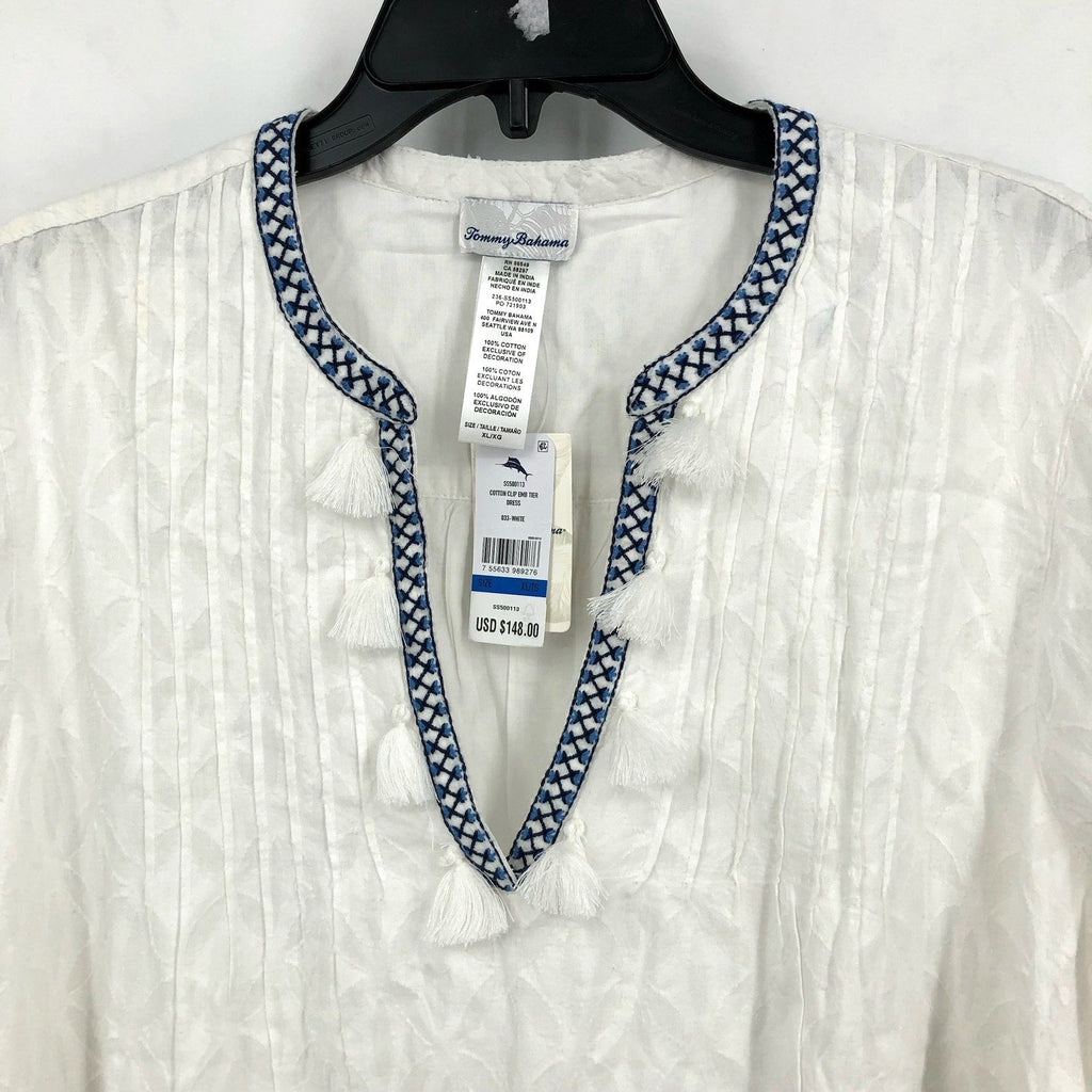 TOMMY BAHAMA Cotton Clip Embroidered Tier Coverup Dress XL White Jacquard NWT