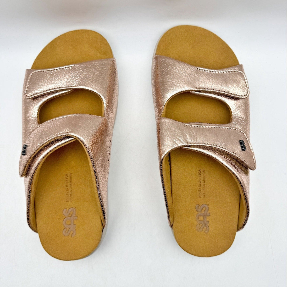 SAS Womens Cozy Adjustable Slide Sandals Size 9 Wide Pink Metallic Leather NIB