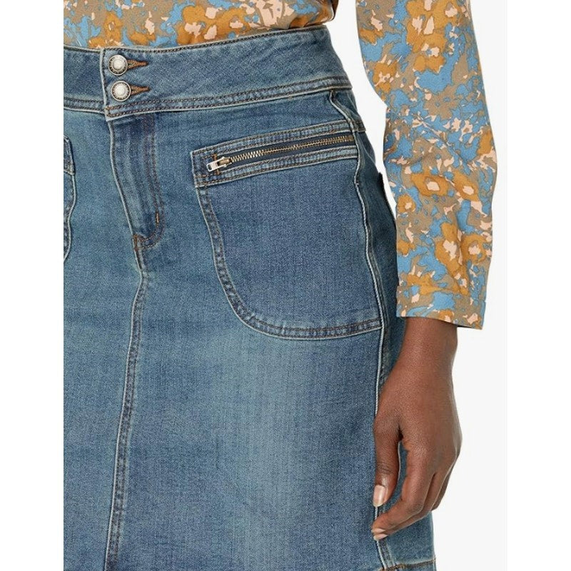 PRANA Women's Broadway Denim Pencil Skirt Size 0 True Blue Organic Stretch NWT