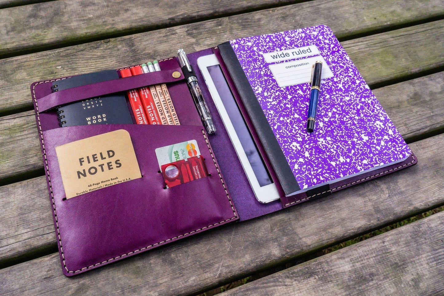 Leather Leuchtturm1917 B5 Notebook & iPad Air/Pro Cover - Purple