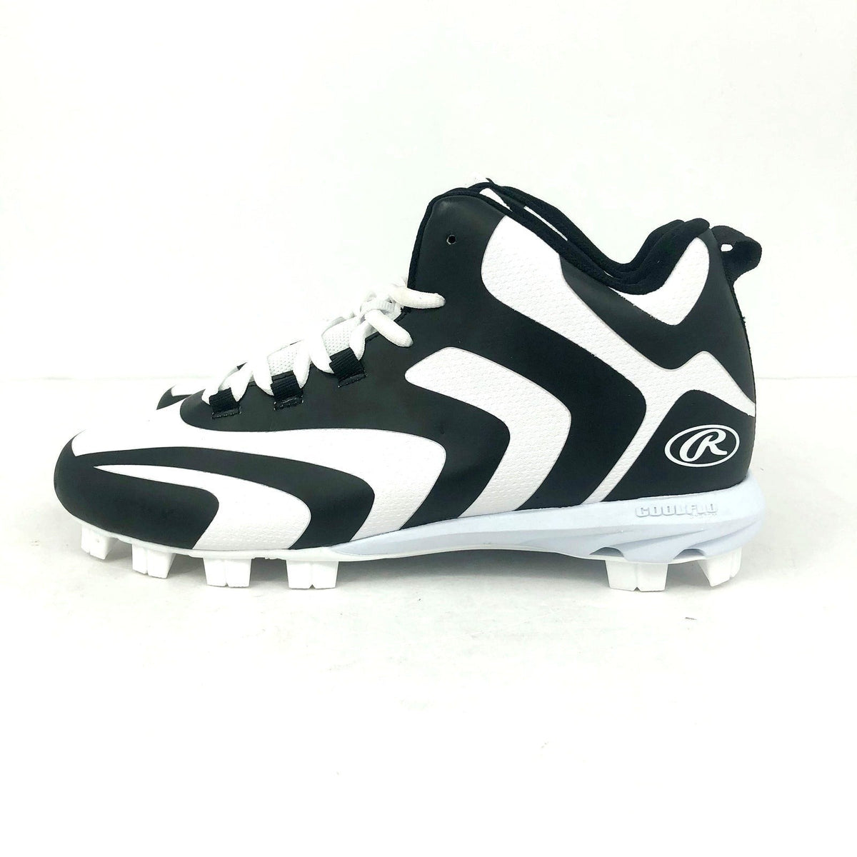 Rawlings Mens Rookie Mid Baseball Cleats Size 10.5D White Black NWOB