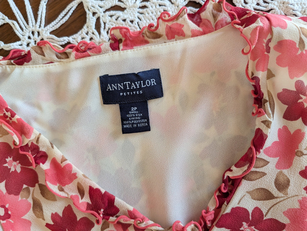 Vintage Ann Taylor Silk Floral Dress - 2P/XS