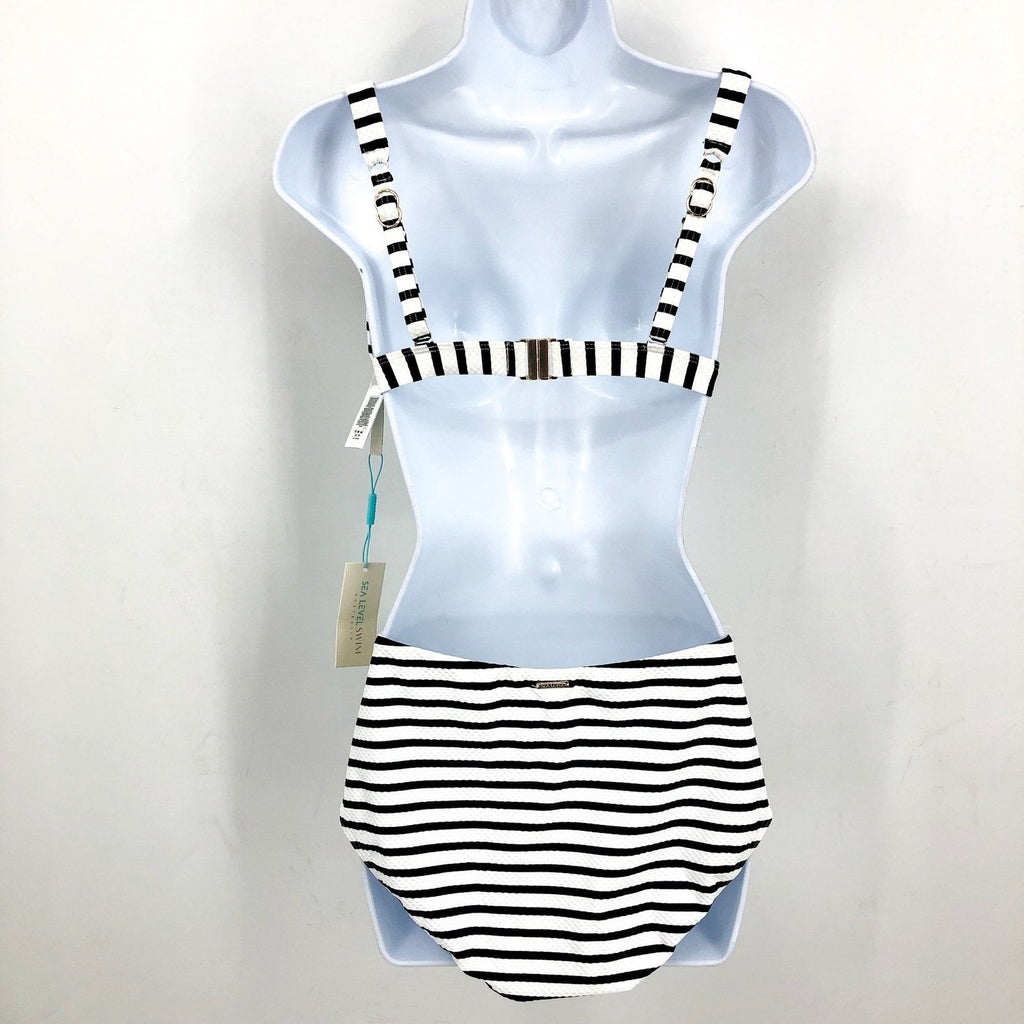SEA LEVEL SWIM Amalfi Longline Top Bottom Bikini Size 6 Black White Striped NWT