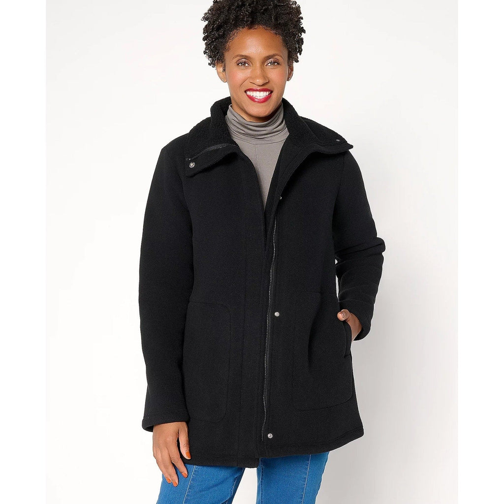 DENIM & CO. Women's Fleece Bonded Sherpa Jacket XL Petite Black NWOT