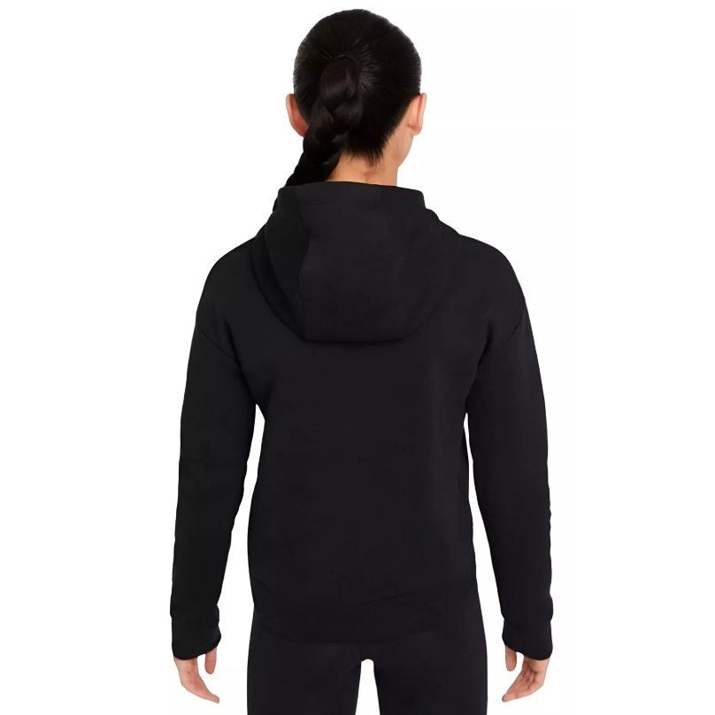 NIKE Girls Club Fleece Pullover Hoodie Medium Black White Sweatshirt NWT