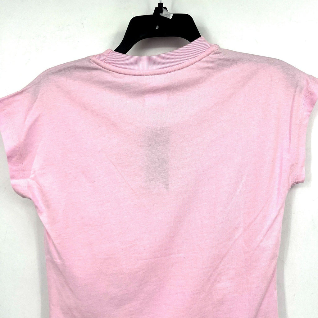 ADIDAS Women's Essentials Linear Cotton Tee Medium Pink White Short Sleeve NWT