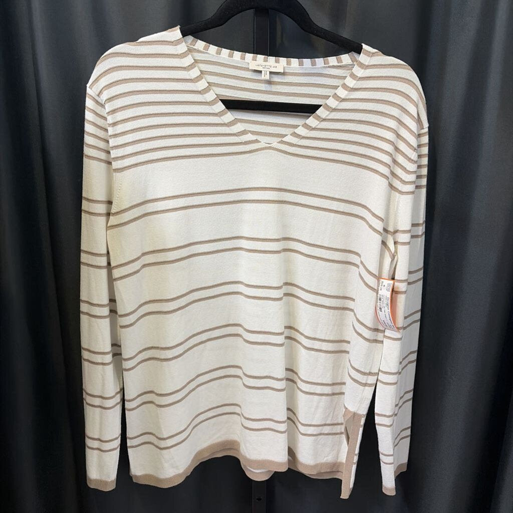 Lafayette 148 Thin Stripe V Neck SWEATERS M