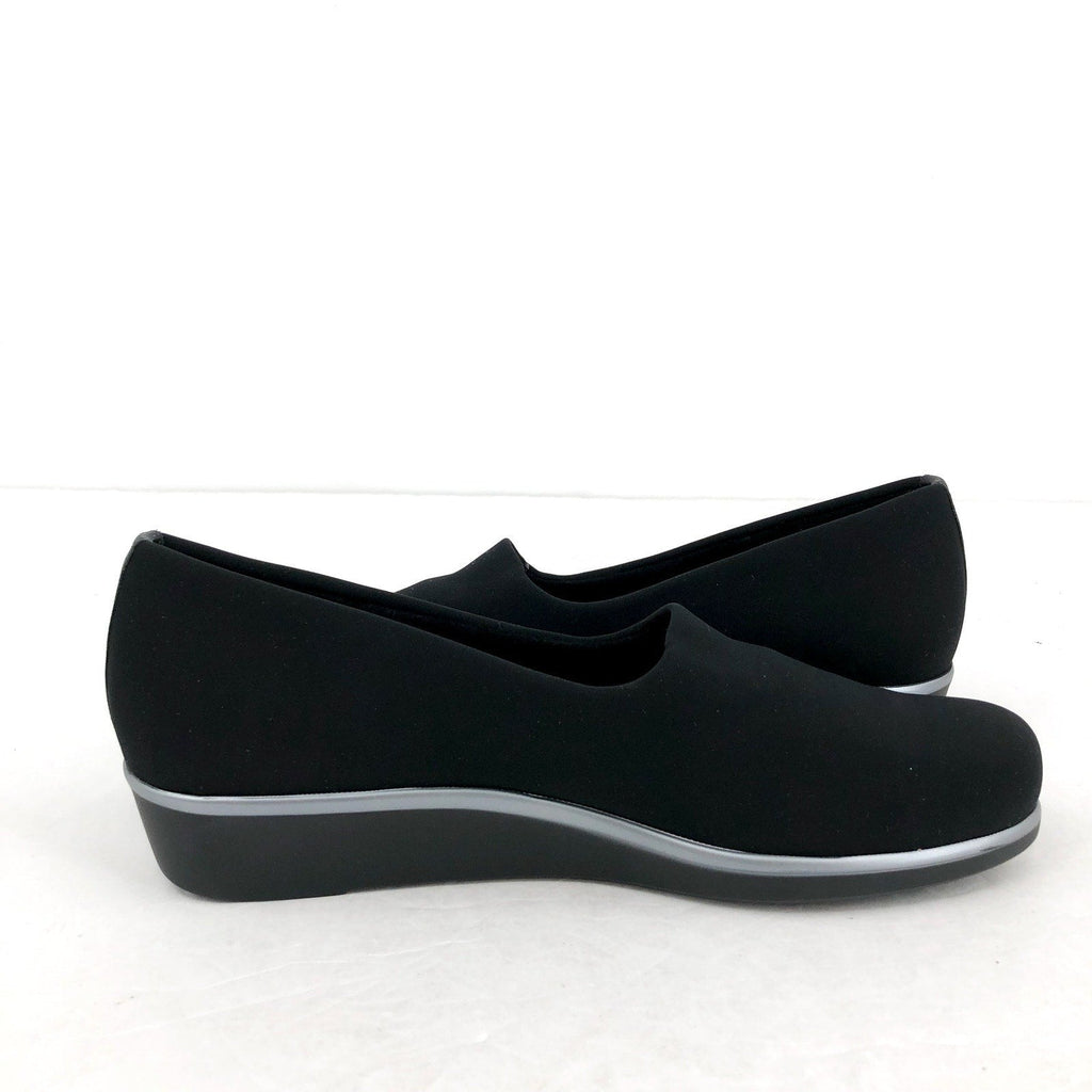 SAS Womens Bliss Wedge Slip On Shoes Size 9.5 SLIM Black Fabric Comfort NIB