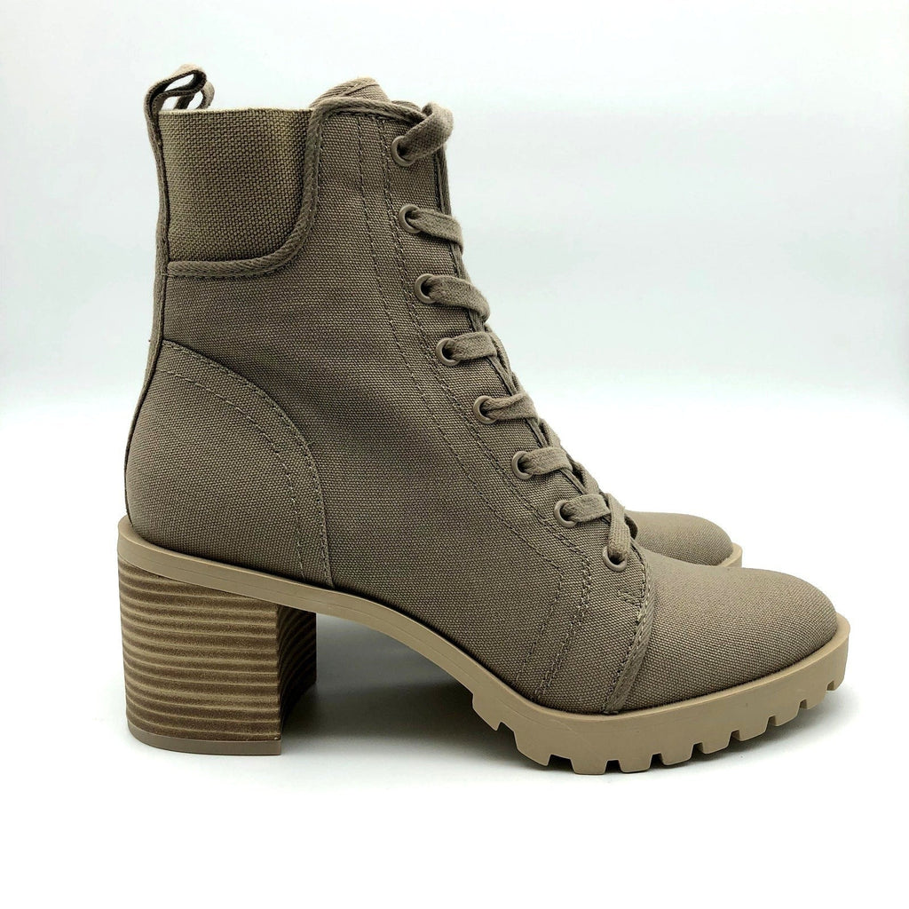 Dolce Vita Womens Combat Boots Size 7.5 Tan Canvas Stacked Heel NWOB