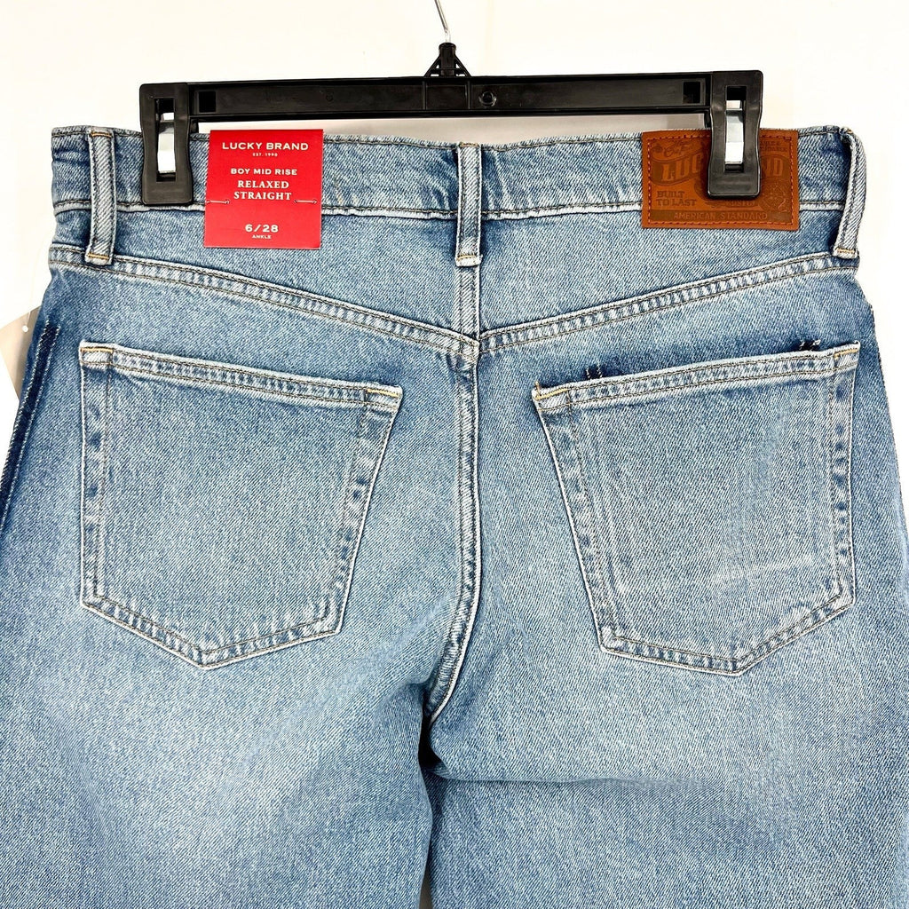 LUCKY BRAND Women's Patched Boy Jeans Size 6 28A Blue Button-Fly Mid-Rise NWT