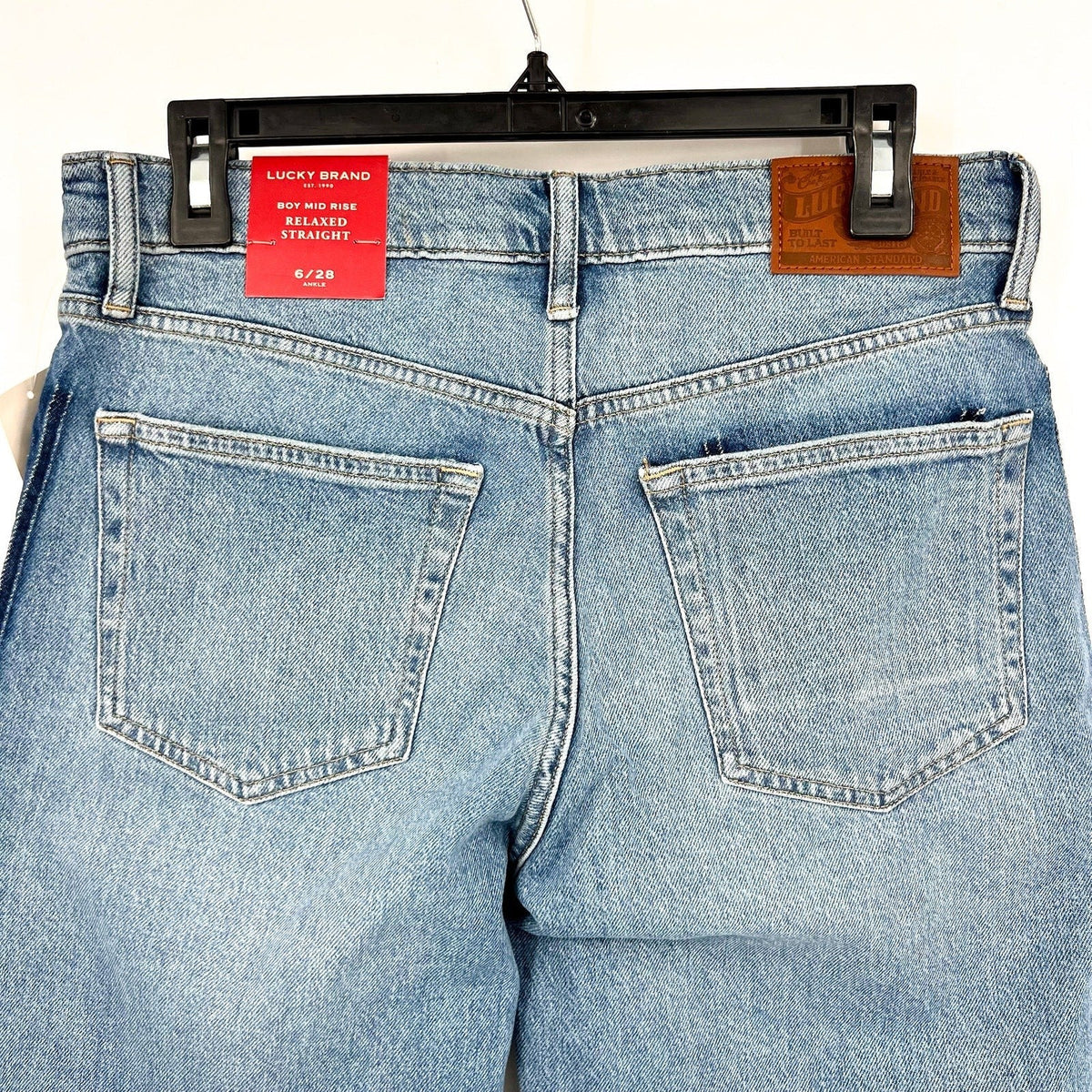 LUCKY BRAND Women's Patched Boy Jeans Size 6 28A Blue Button-Fly Mid-Rise NWT