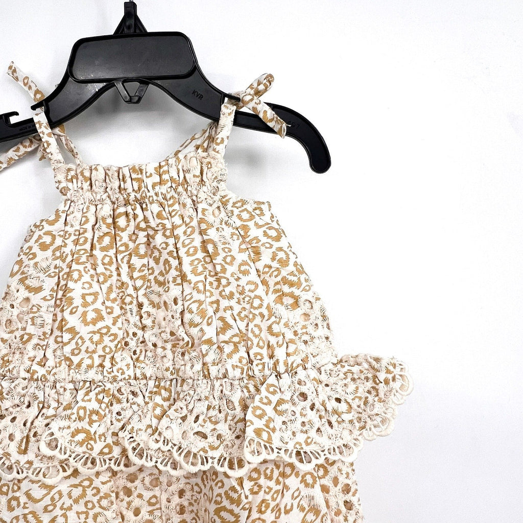 BARDOT Toddler Girls Leopard Trim Romper Size 3T Cream Beige Peplum NWT