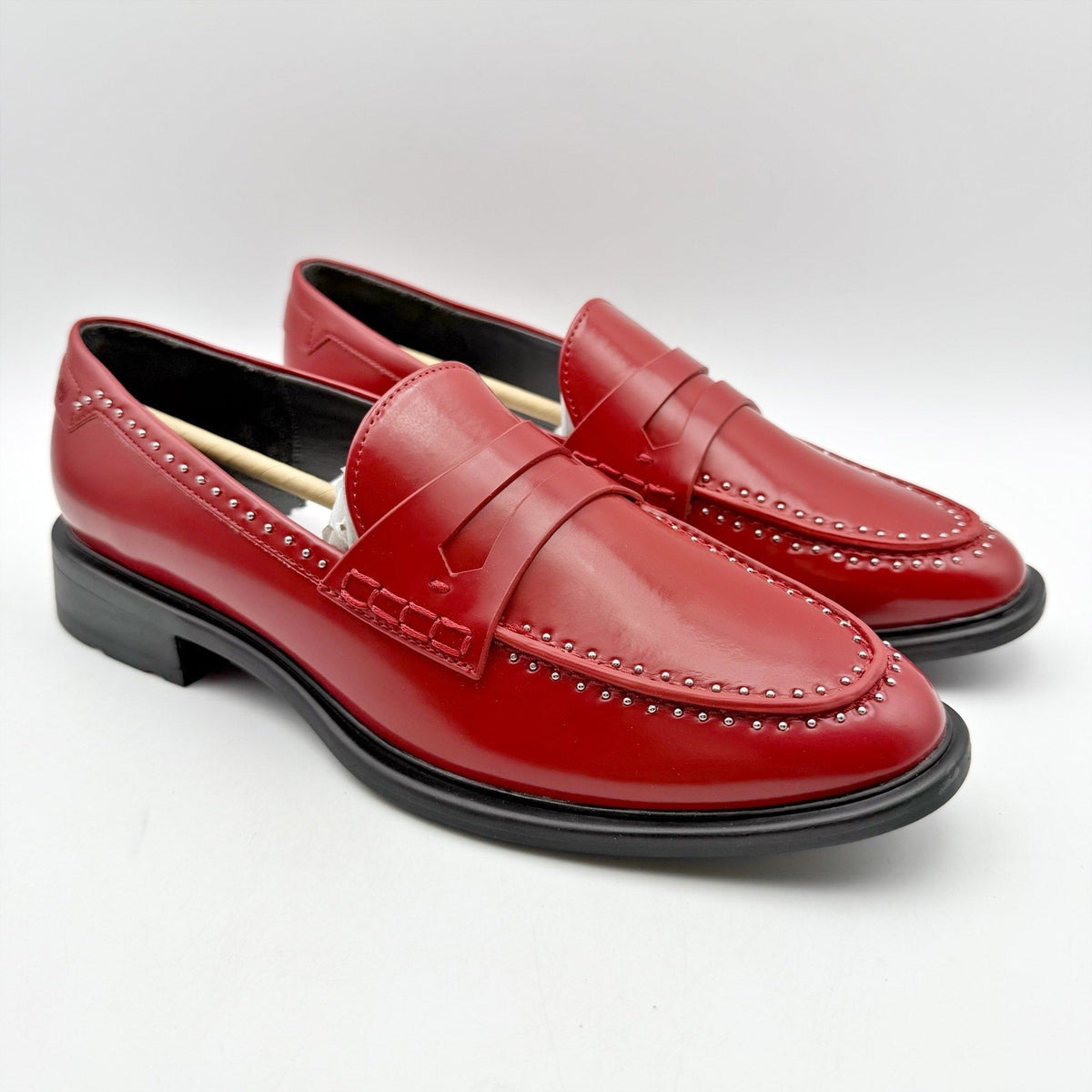 Franco Sarto Womens Eden Studded Loafers Size 7.5M EU 38 Red Slip On NIB