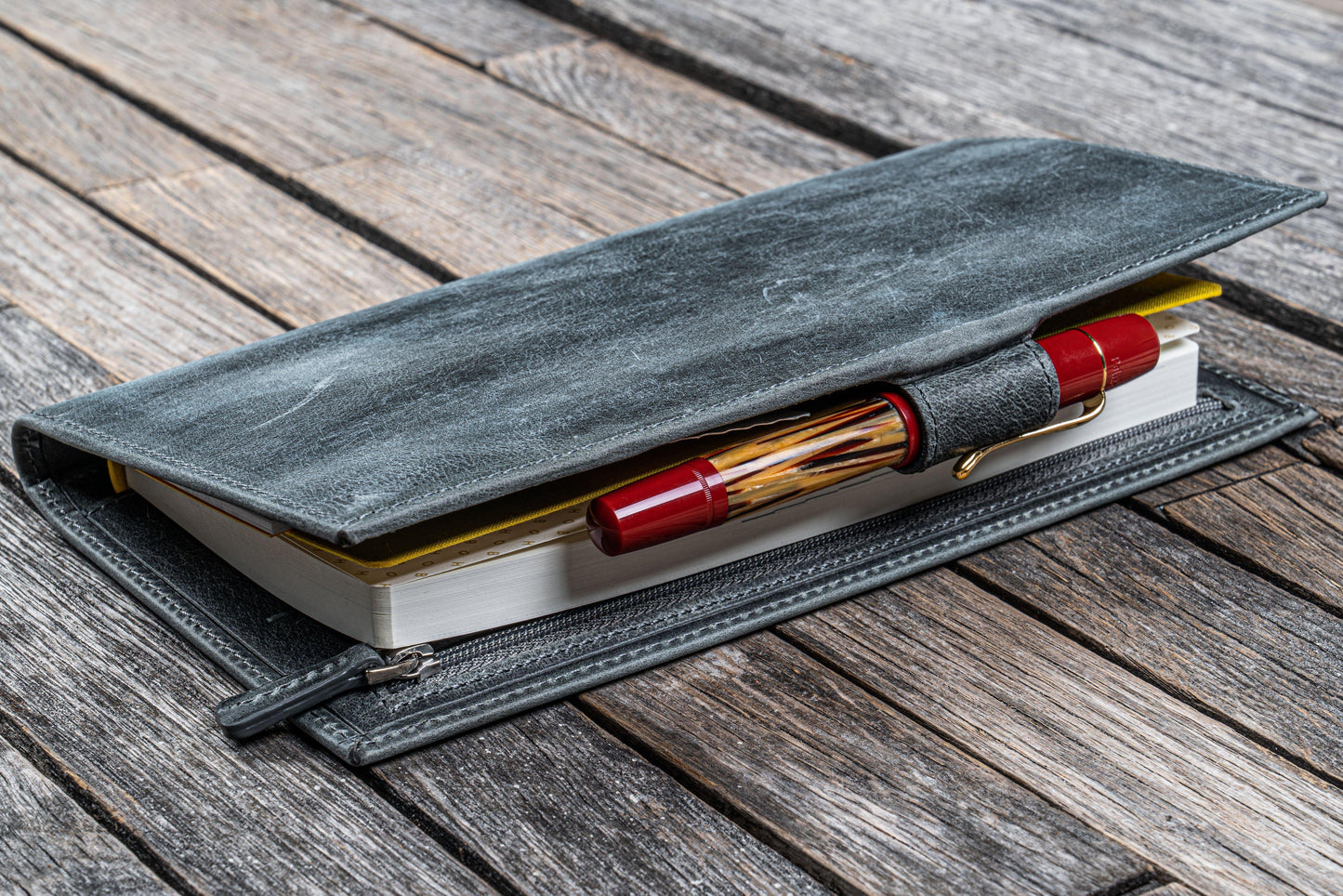 Leather Wallet Insert for Traveler's Notebook - Regular Size - Crazy Horse Smoky