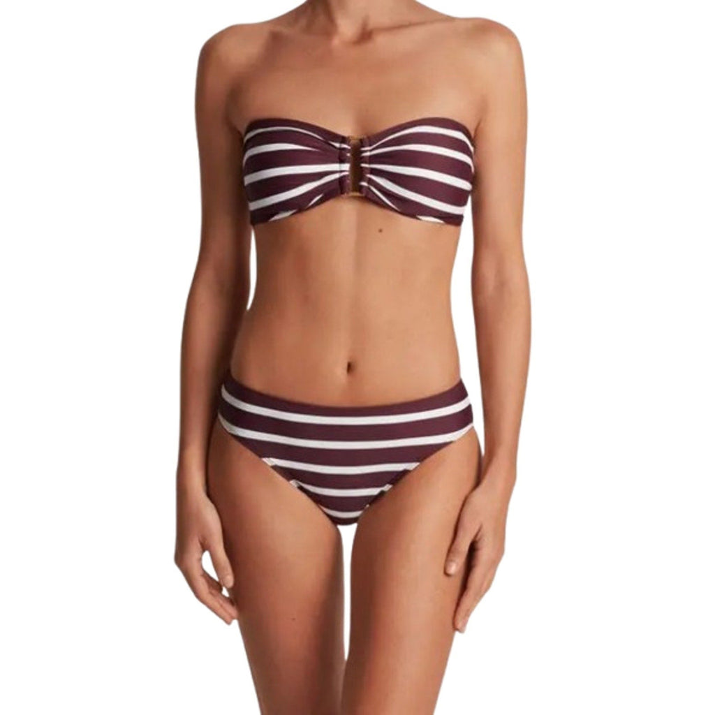 LAUREN RALPH LAUREN Womens Lago Stripe Hipster Bikini Bottom Size 12 Red NWT