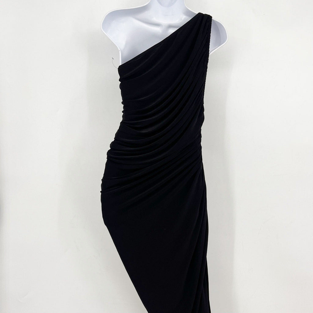 NORMA KAMALI Women's One Shoulder Diana Gown Large Black Asymmetric NWOT