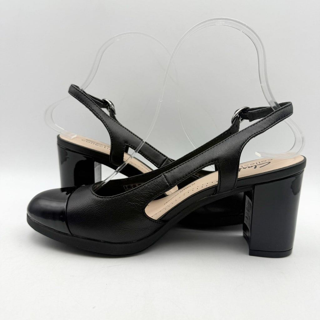 Clarks Womens Bayla Joy Pumps Size 7.5 Black Leather Slingback Heels NWOB