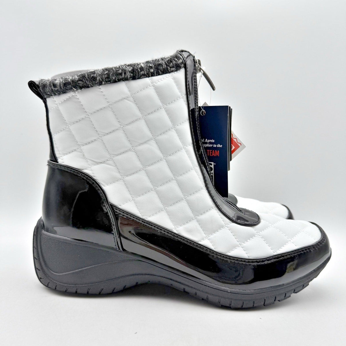 Khombu Womens Megan Snow Boots Size 6.5 Wide White Black Waterproof NIB