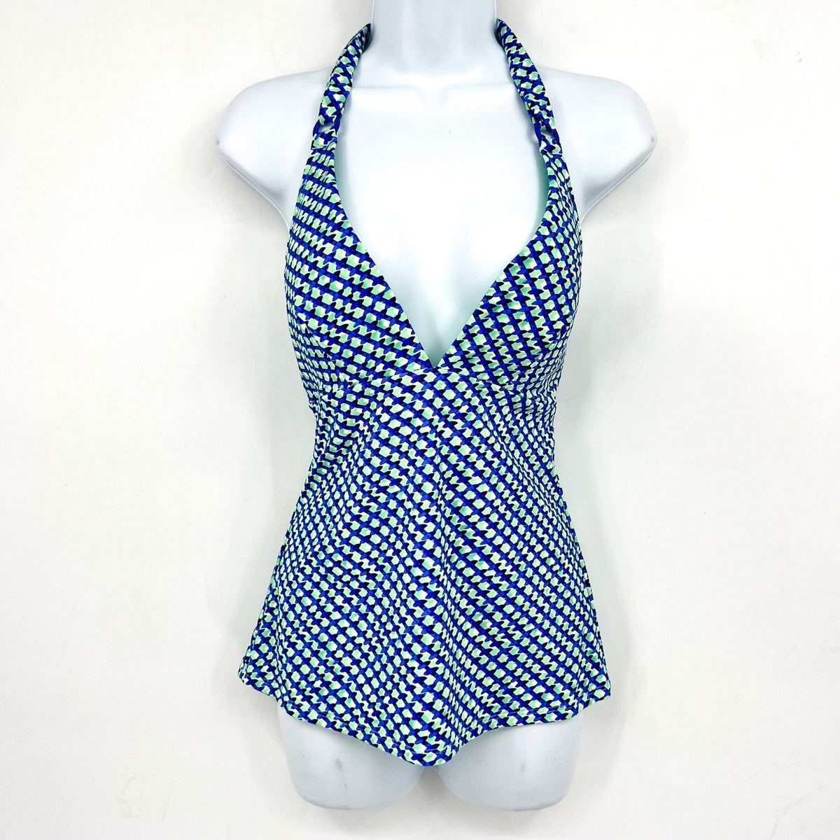 TOMMY BAHAMA Mosaic Pool Ring Tankini Top XS Beach Glass Blue Palm Modern NWT