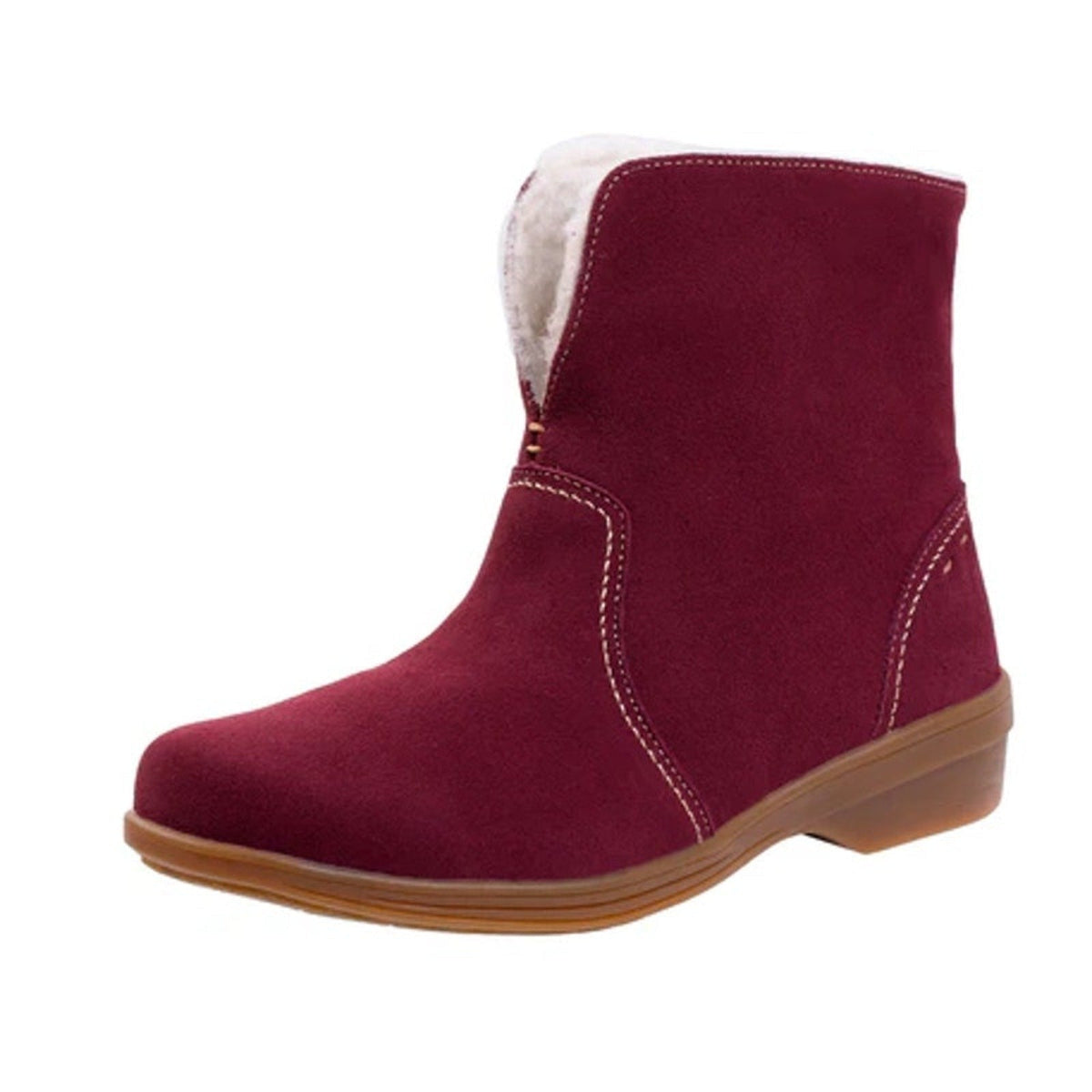 Spenco Womens Sun Valley Ankle Boots Size 6.5 Red Burgundy Suede Sherpa Line NIB