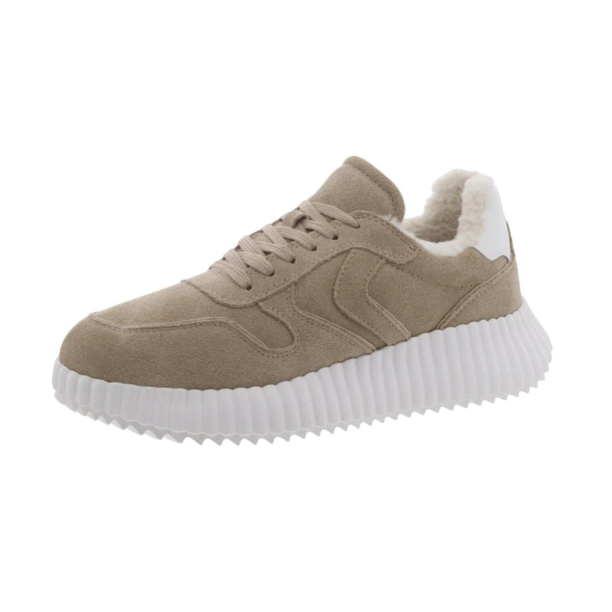 Steve Madden Womens Shereen-Fur Lined Sneakers Size 8.5 M Tan Taupe Suede NIB