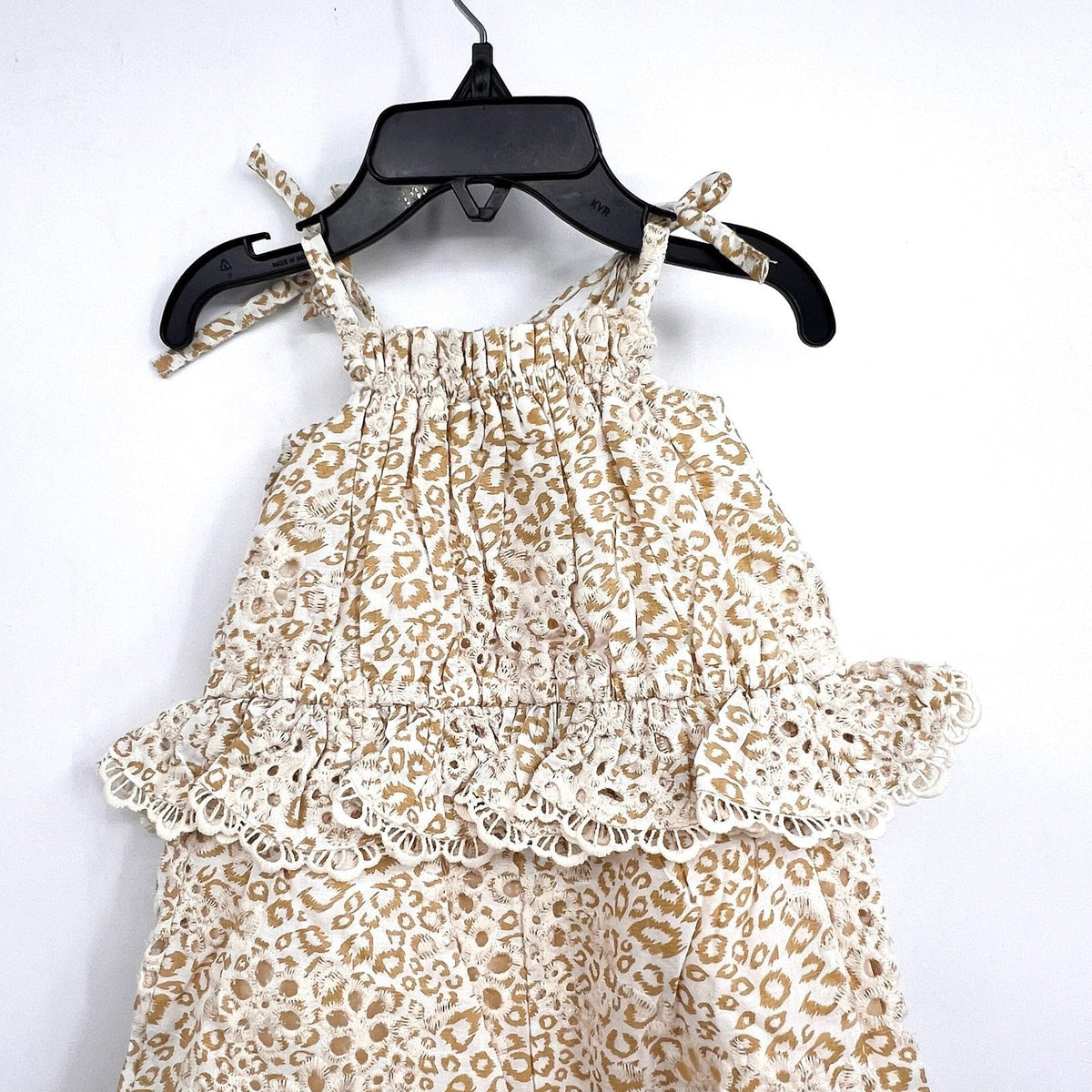 BARDOT Toddler Girls Leopard Trim Romper Size 3T Cream Beige Peplum NWT