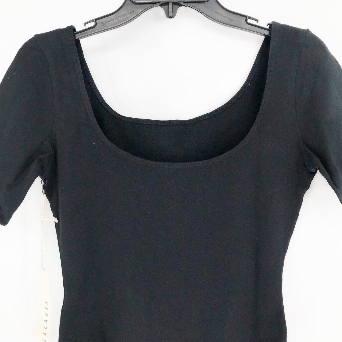 LACAUSA ANTHROPOLOGIE Womens Dawn Bodysuit Large Black Tar Short Sleeve NWT