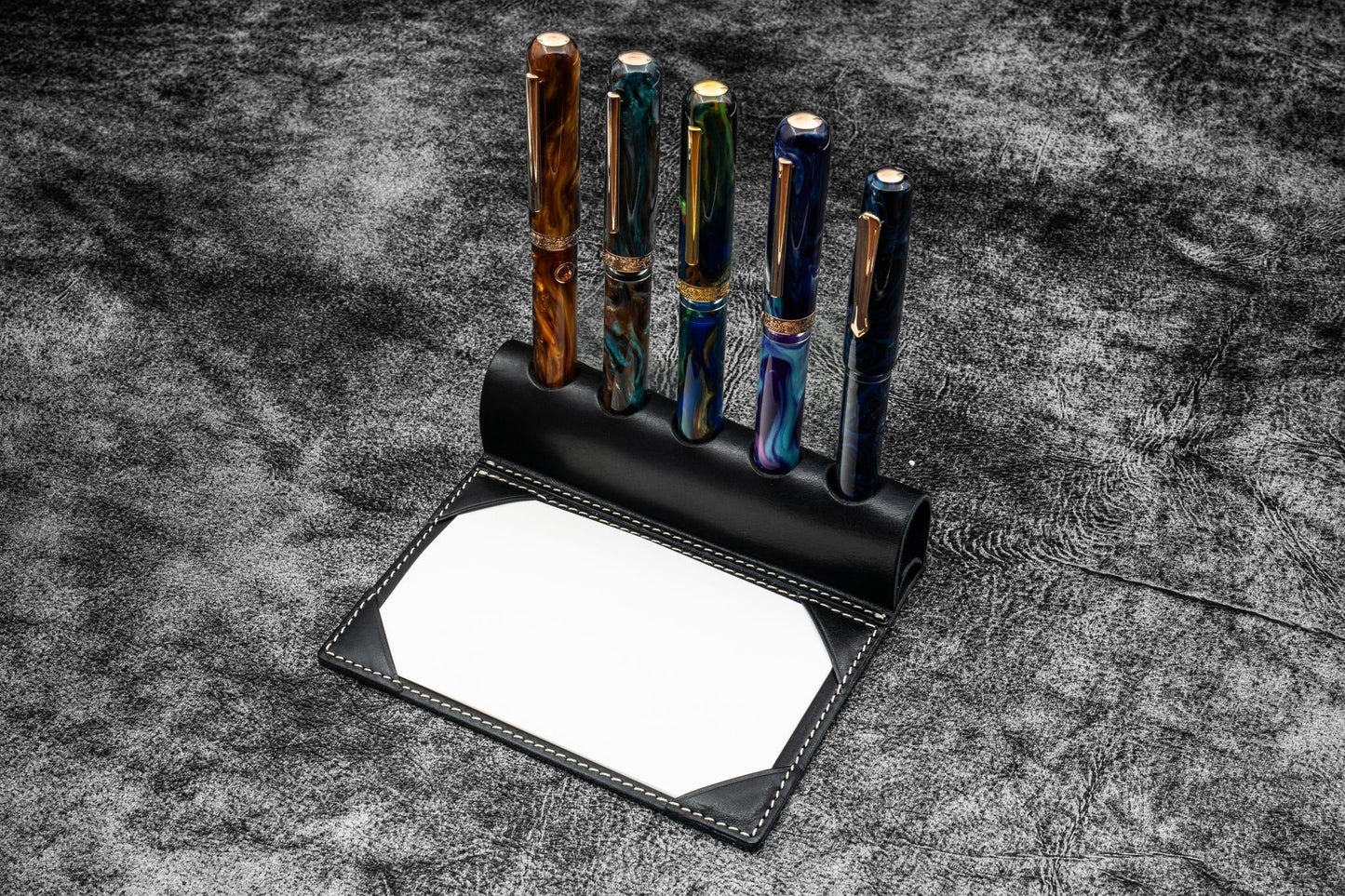 The Writer’s Pen Dock - 5 Slots Pen Stand with Notepad Holder - Black
