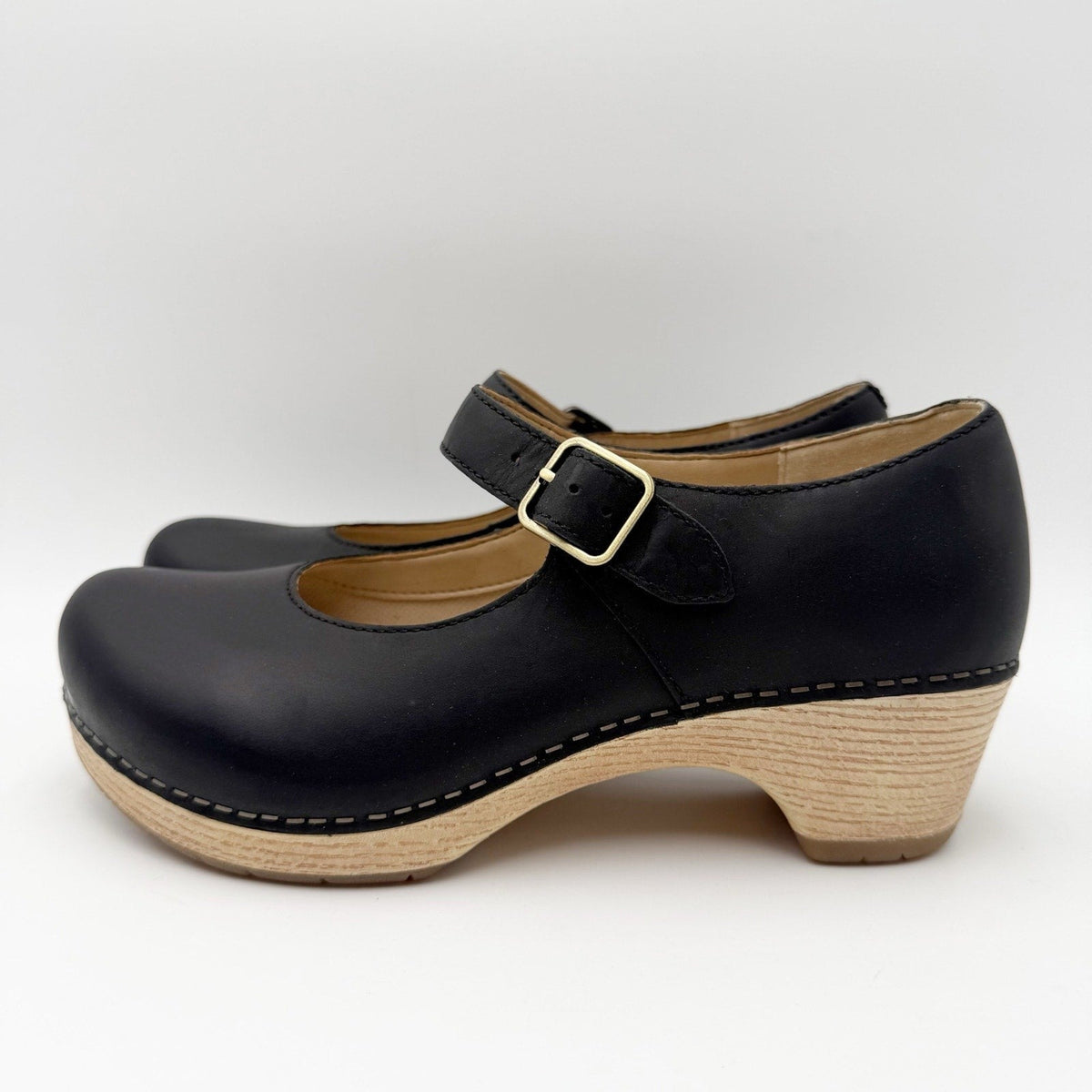 Dansko Womens Lilah Mary Jane Heels EU 38 US 7.5-8 Black Leather NIB