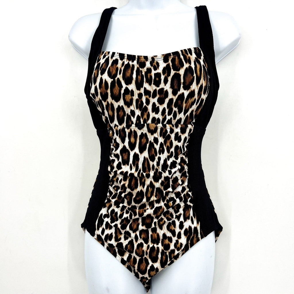 TOMMY BAHAMA Island Cays Leopard One-Piece Swimsuit Size 10 Black Tan NWT