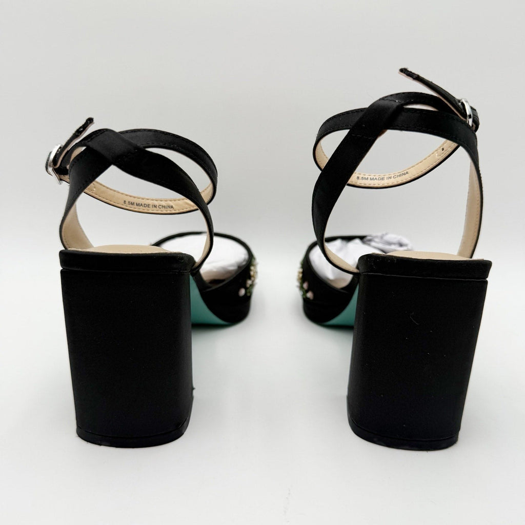 Betsey Johnson Womens Kirra Platform Heel Sandals US 8.5 Black Floral Beaded NIB