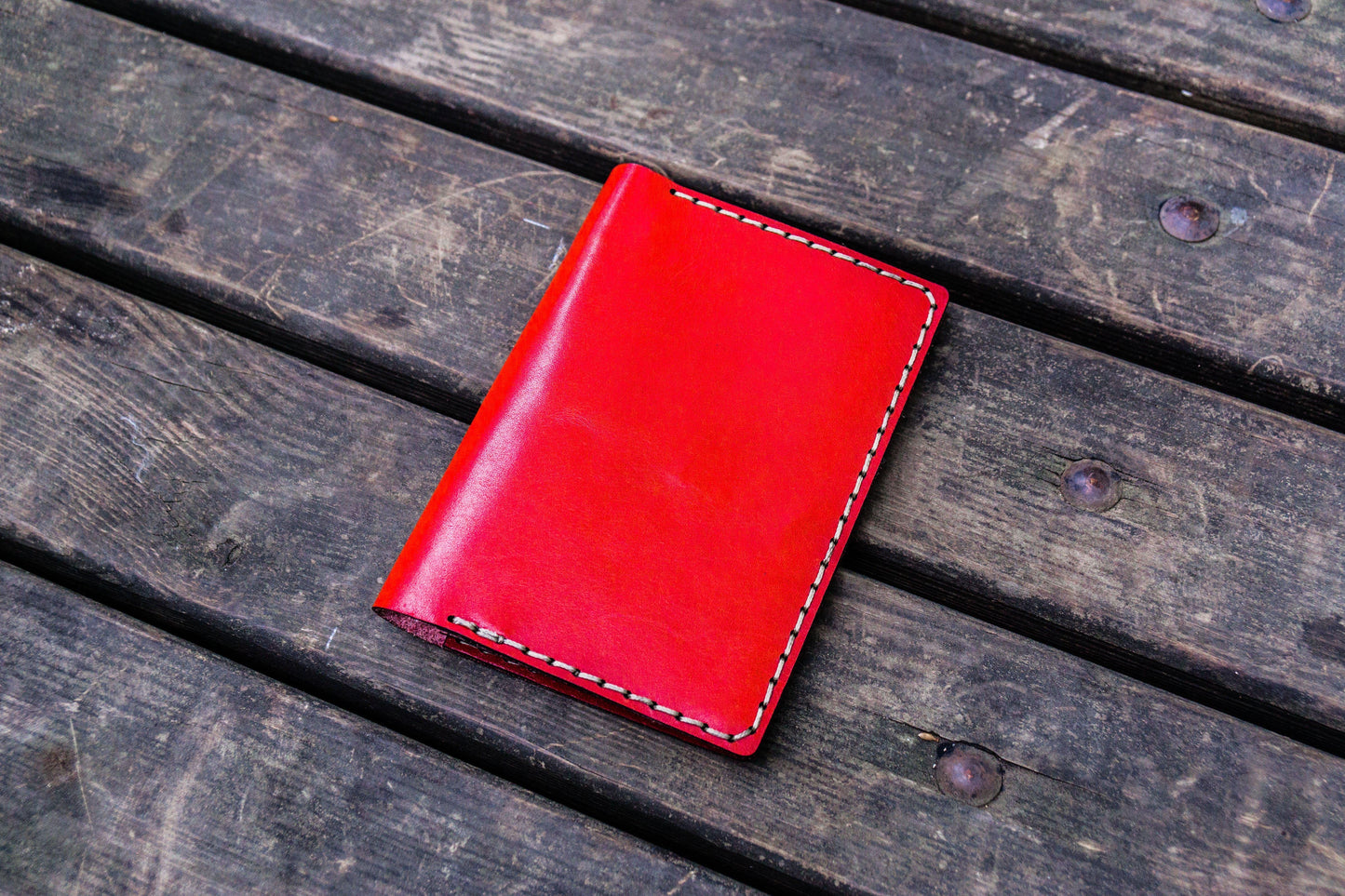 No.44 Personalized Leather Field Notes Cover - Red-2